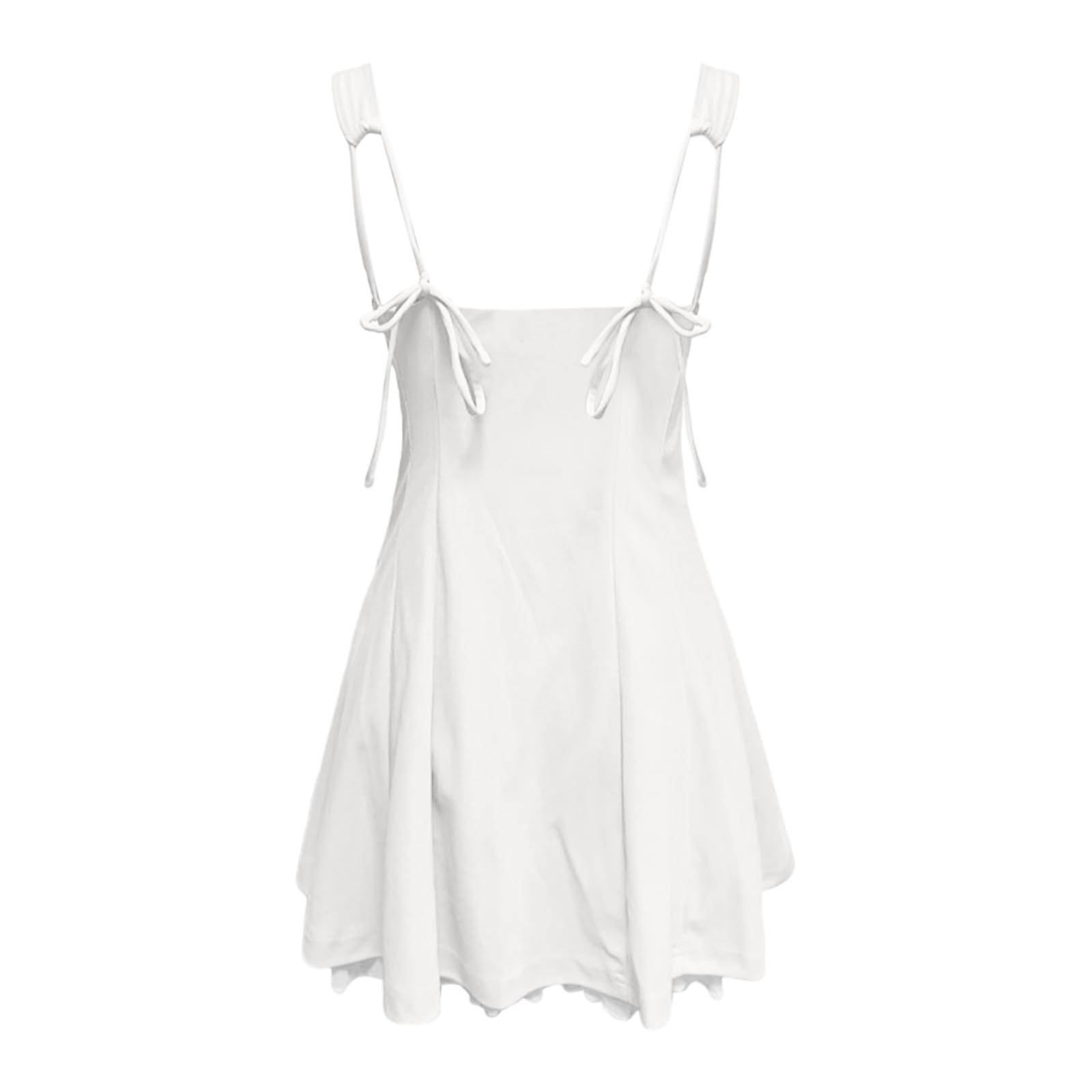 thumbnail image 4 of Minivestido corsé de verano para mujer - Sin mangas, sin espalda - Dobladillo con volantes - Tirantes con lazo - Fiesta/club - S-XL, 4 of 5
